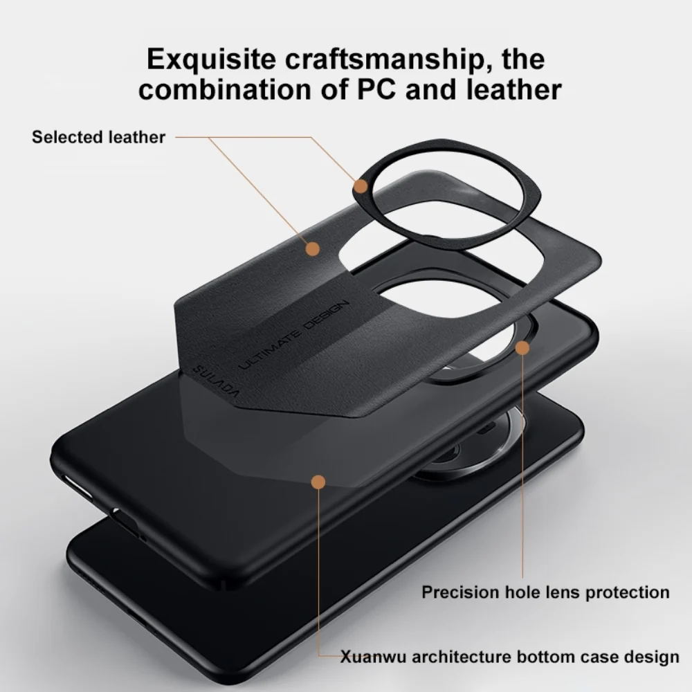 Honor Magic6/Pro - Splicing Plain Leather PC Shockproof Phone Case - Image 9