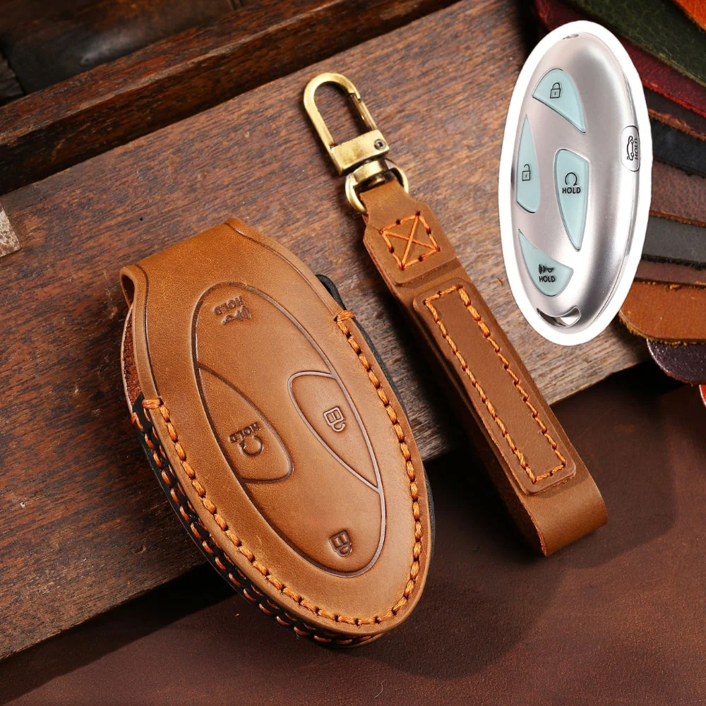 Hyundai Handcrafted Genuine Leather Car Key Fob Protective Case Cover For Ionic 6, Kona EV, Grandeur GN7 - Image 2