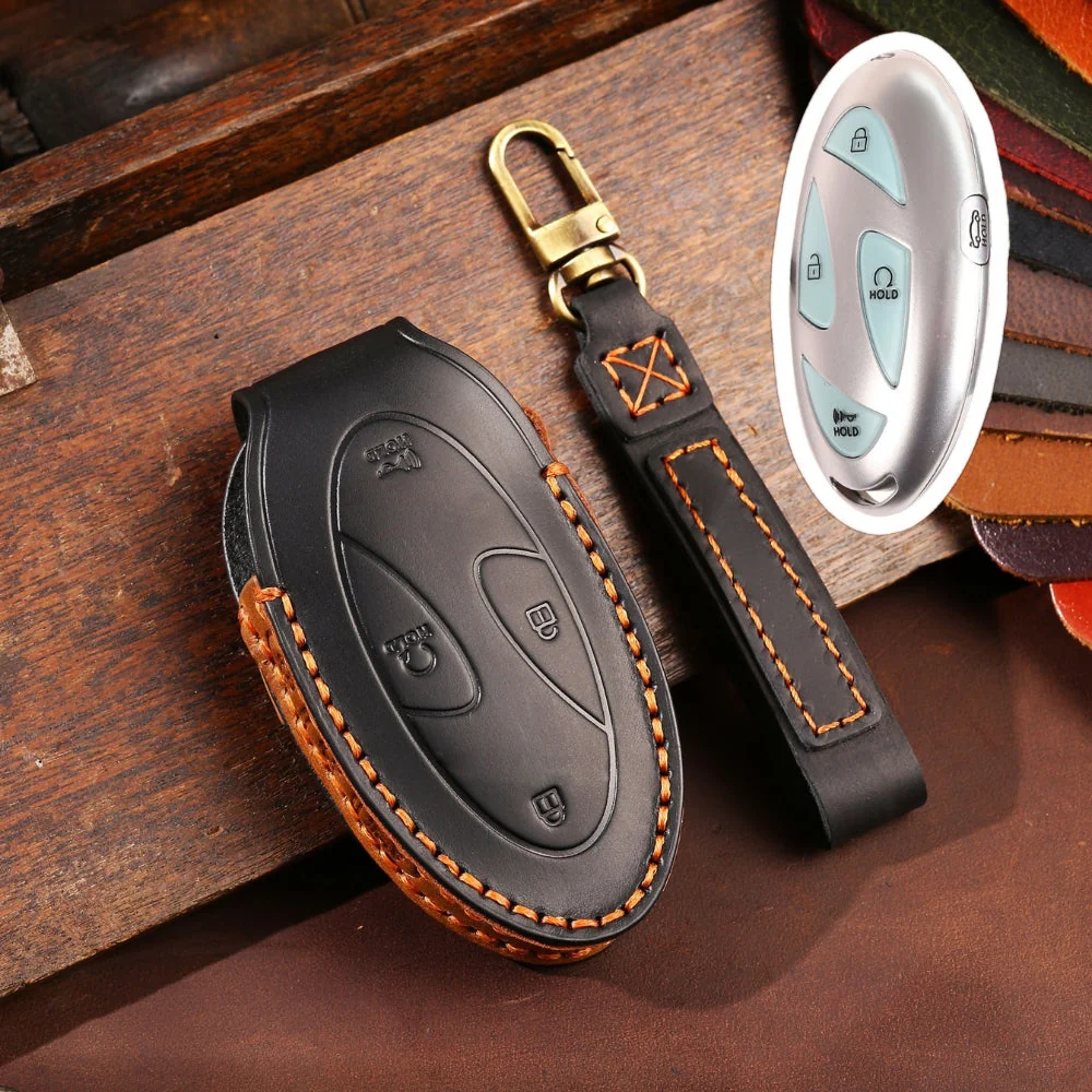 Hyundai Handcrafted Genuine Leather Car Key Fob Protective Case Cover For Ionic 6, Kona EV, Grandeur GN7 - Image 4
