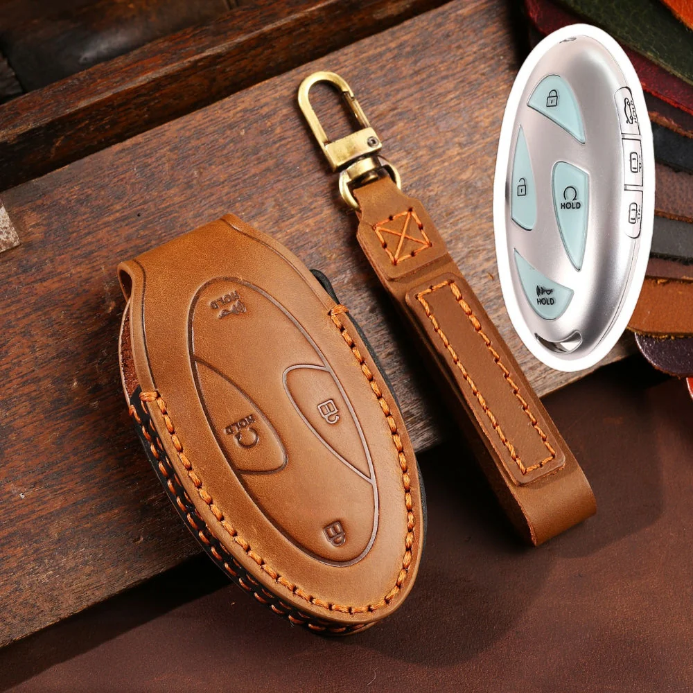 Hyundai Handcrafted Genuine Leather Car Key Fob Protective Case Cover For Ionic 6, Kona EV, Grandeur GN7 - Image 5