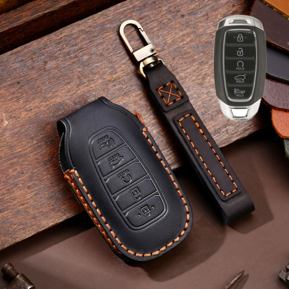 Hyundai Handcrafted Genuine Leather Car Key Fob Protective Case Cover For Santa Fe, Tucson, Palisade, Kona, Santa Fe, Azera - Image 10