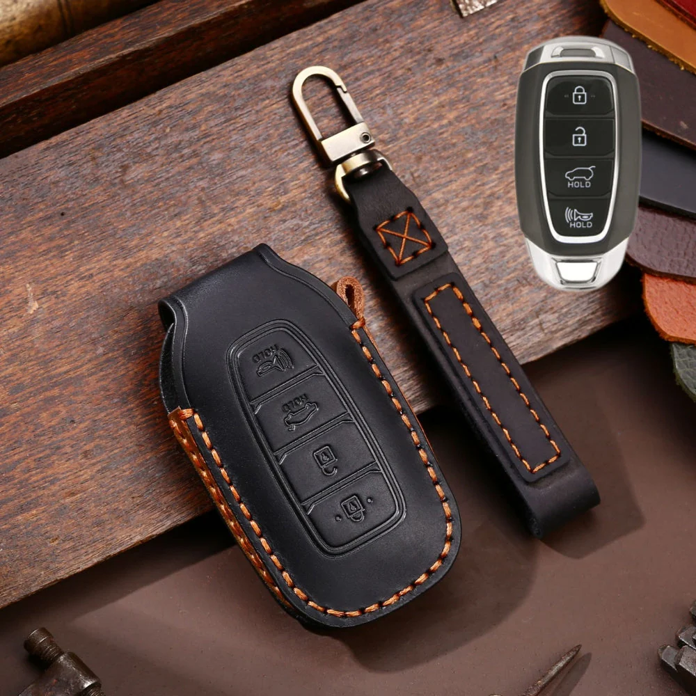 Hyundai Handcrafted Genuine Leather Car Key Fob Protective Case Cover For Santa Fe, Tucson, Palisade, Kona, Santa Fe, Azera - Image 7