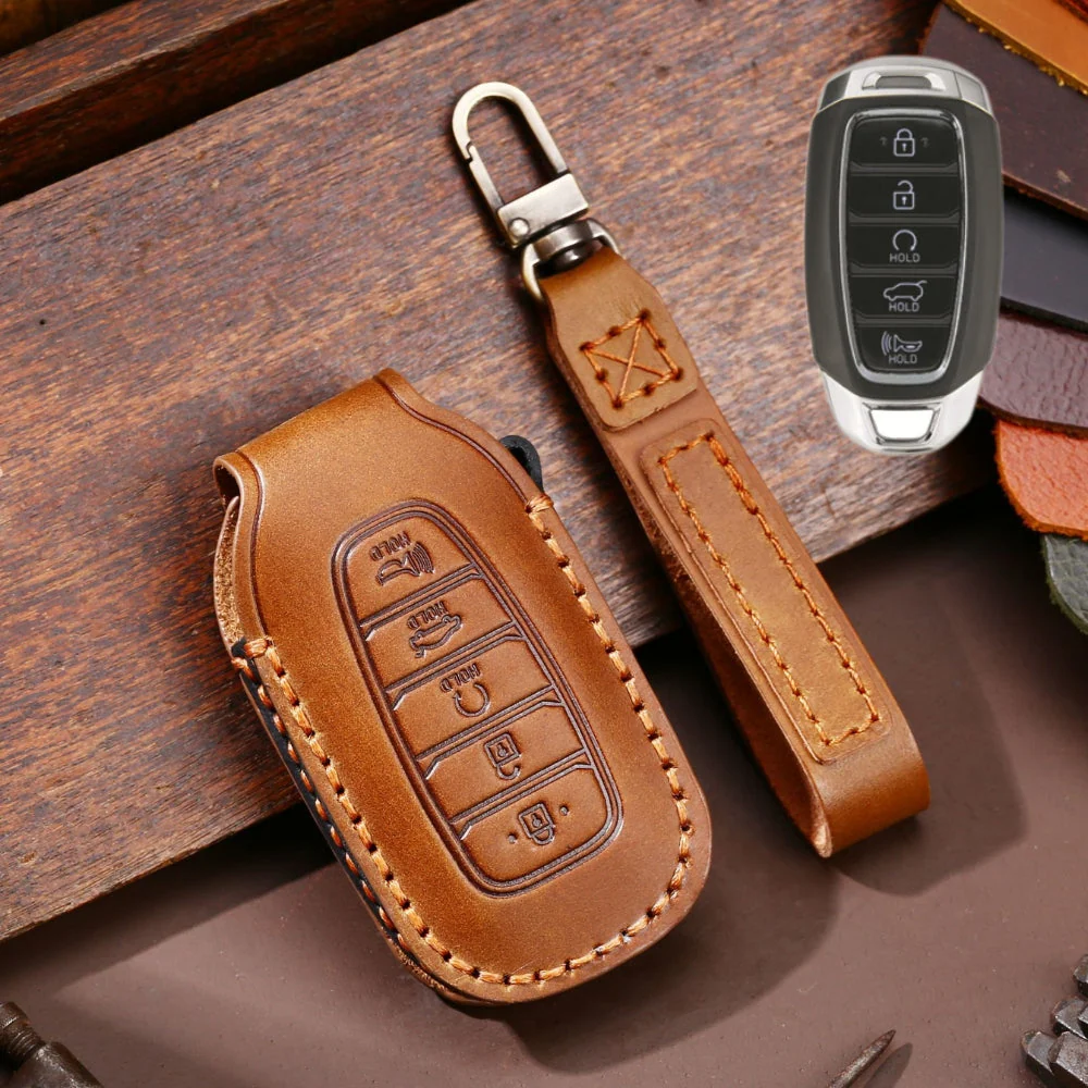 Hyundai Handcrafted Genuine Leather Car Key Fob Protective Case Cover For Santa Fe, Tucson, Palisade, Kona, Santa Fe, Azera - Image 8