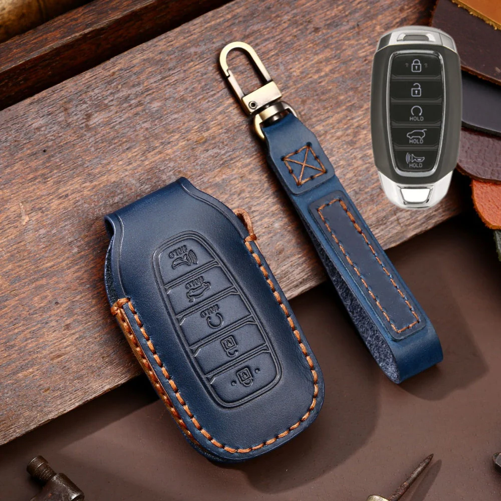 Hyundai Handcrafted Genuine Leather Car Key Fob Protective Case Cover For Santa Fe, Tucson, Palisade, Kona, Santa Fe, Azera - Image 9