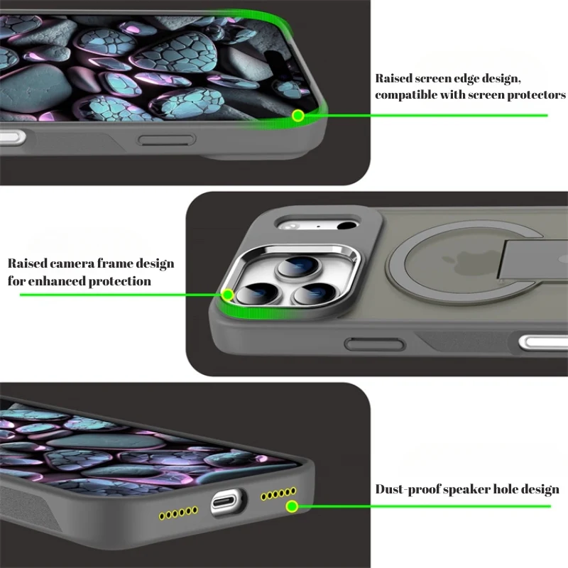 iPhone 17/Pro/Pro Max Matte MagSafe Magnetic Shockproof Heavy Duty Case with kickstand - Image 2