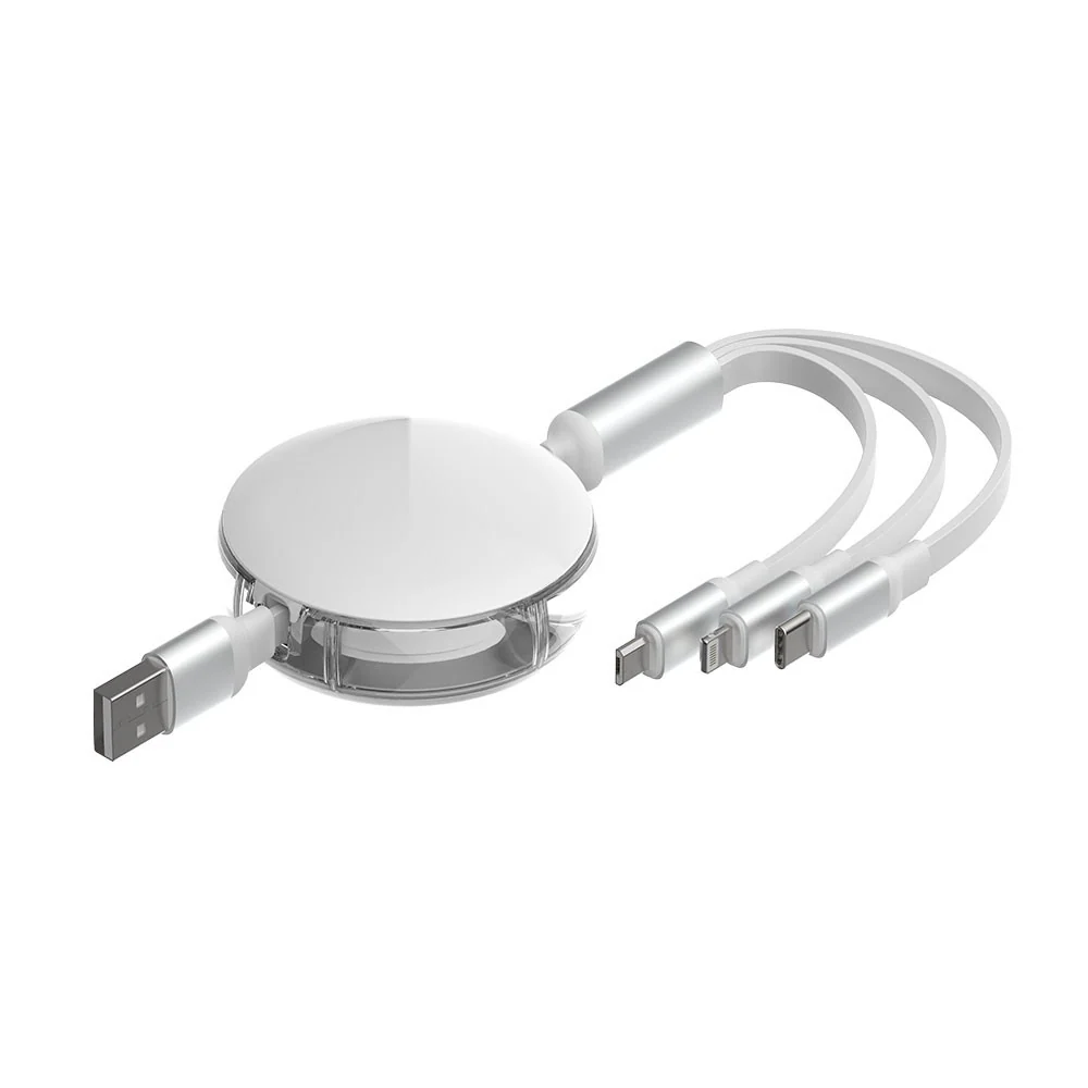 iQuick 3 in 1 Retractable Fast Charge & Data Sync Cable IQTC2301 1.2m - White - Image 3