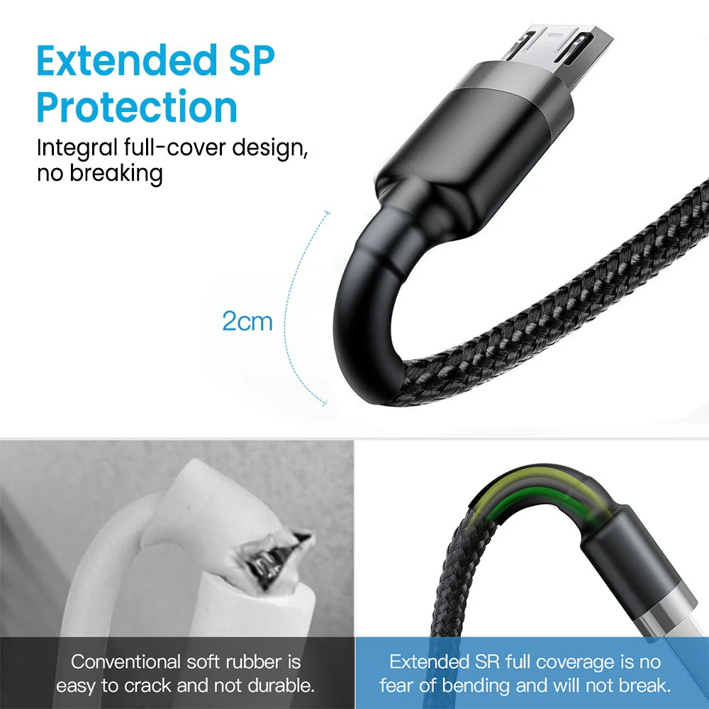 iQuick Braided Double Side Insertion Micro USB to USB-A Fast Charging Cable 0.3M - Image 4