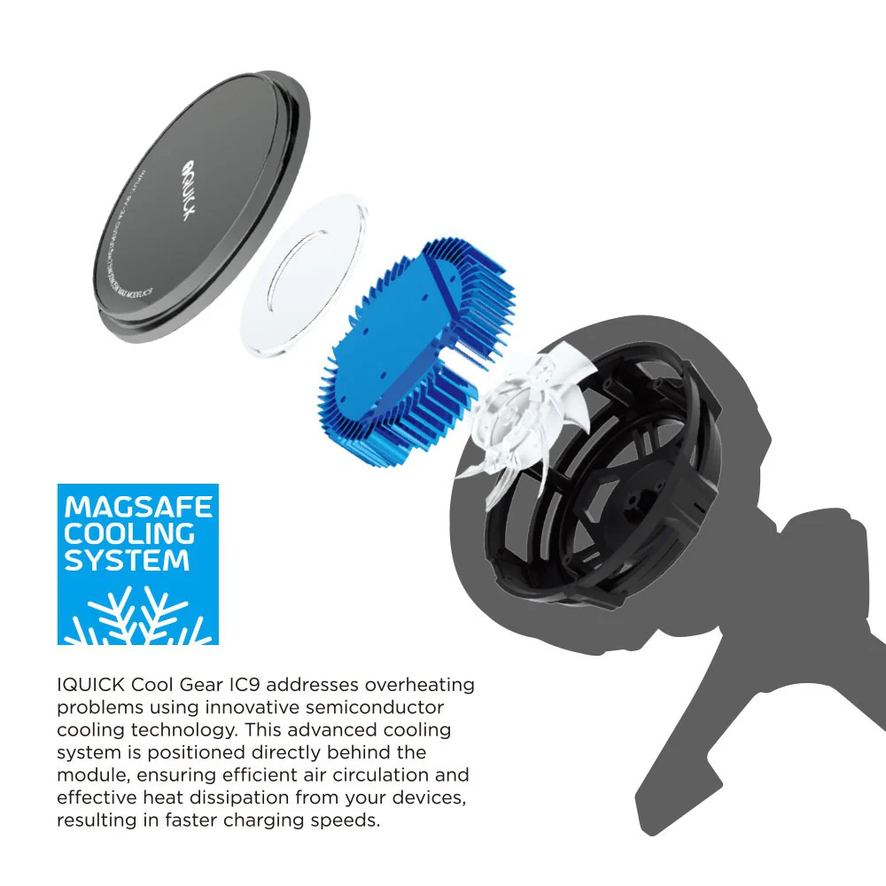 iQuick Magnetic Car Mount Charger with Cooling Semiconductor Radiator IC9 COOLGEAR 15W (IQUICK-C9) - Image 7