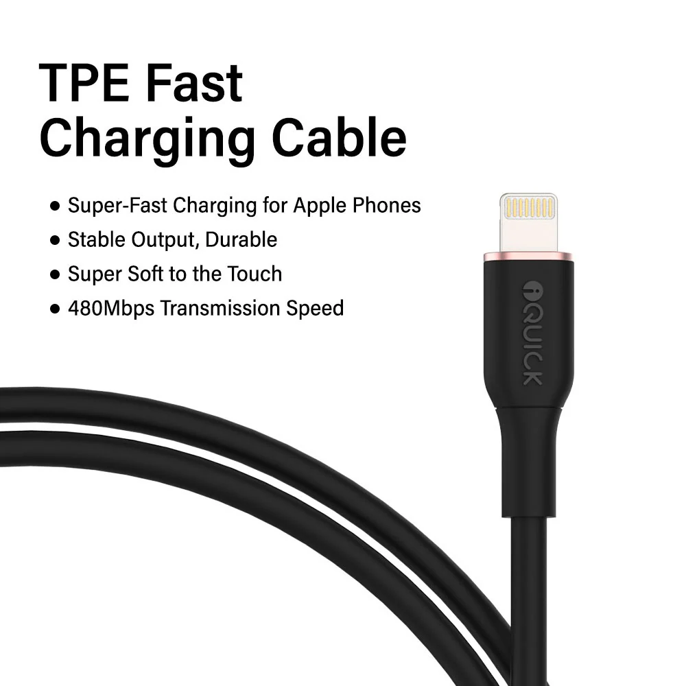iQuick PowerWire 1 Series TPE Charging Data Cable USB to iP 3m - Image 2