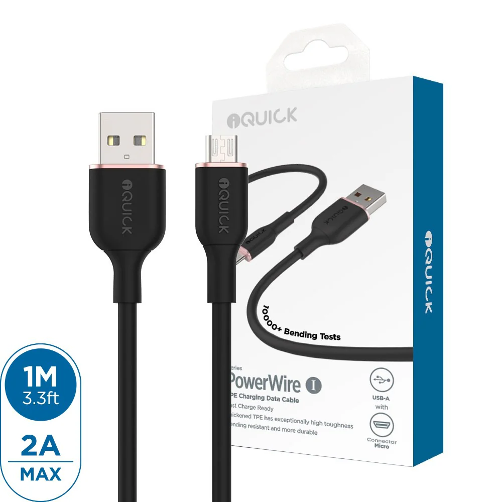 iQuick PowerWire 1 Series TPE Charging Data Cable USB to Micro USB 1m