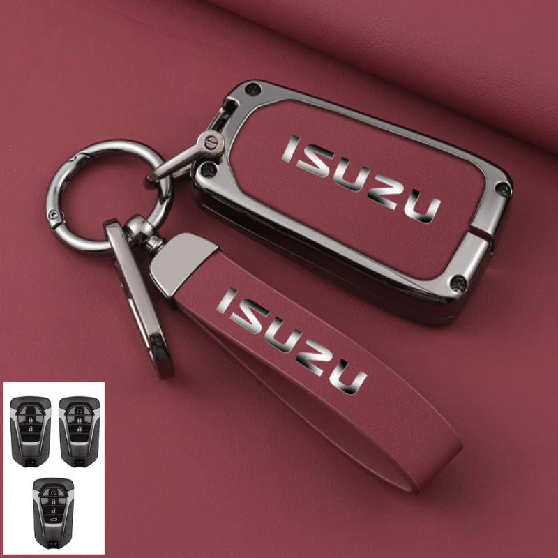 Isuzu Zinc Alloy PU Leather Car Key Fob Case Cover For D-MAX, MUX - Image 3