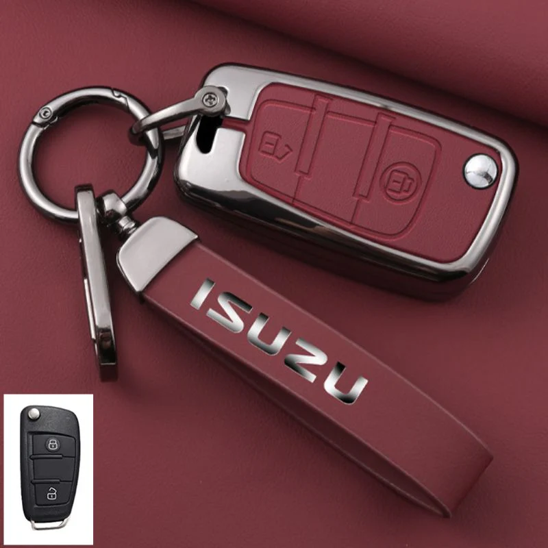 Isuzu Zinc Alloy PU Leather Car Key Fob Case Cover For D-MAX, MUX - Image 4