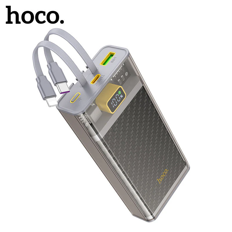 [J104A][Built-in Cable][20000mAh] HOCO Transparent Explorer PD 22.5W QC 3.0 Fast Charging Power Bank - Image 3