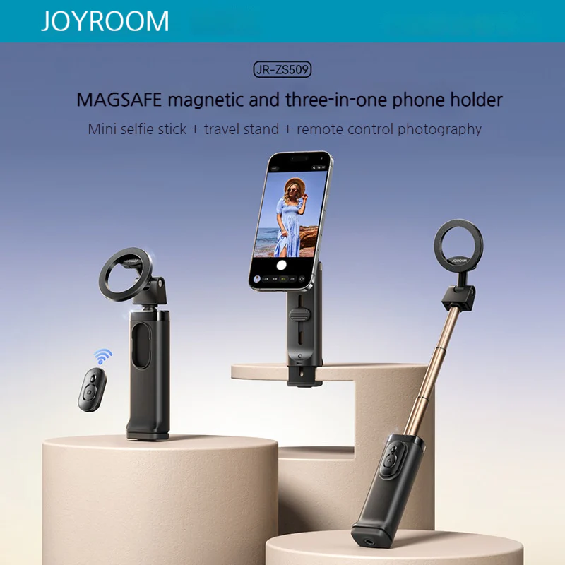 JOYROOM 3-in-1 Mini Portable Magnetic Travel Phone Stand with Wireless Bluetooth Remote - Image 2