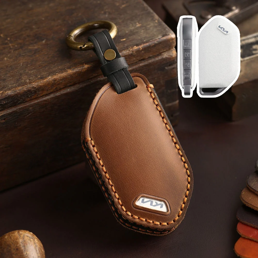 Kia Handcrafted Genuine Leather Car Key Protective Fob Cover Case For Carnival, Ev9, Picanto, Gt Line - Image 4