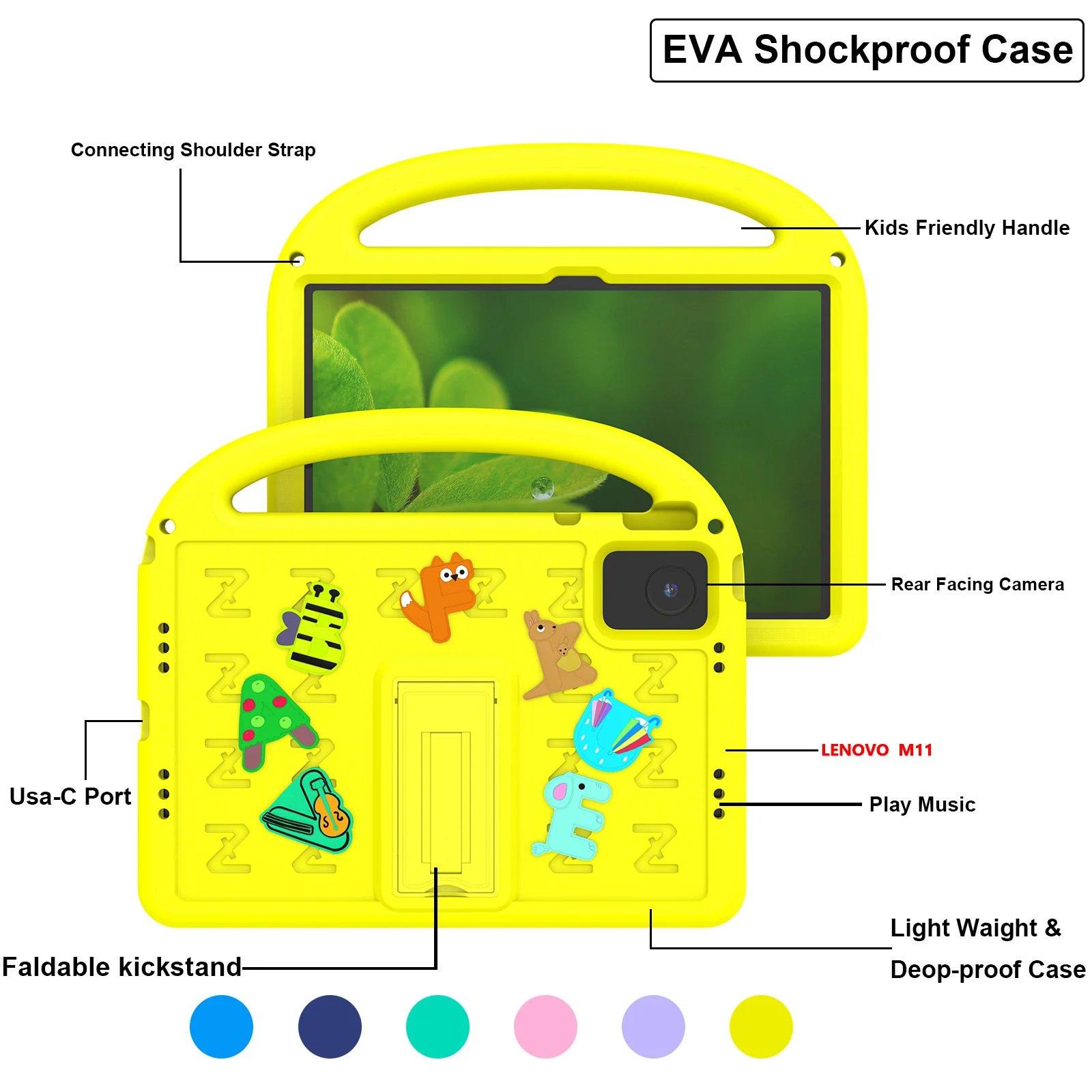Lenovo Tab M11 11.0" 2024 (TB-330XU/330FU) - Children's Cartoon Alphabet Style EVA Stand Heavy Duty Series Case - Image 5