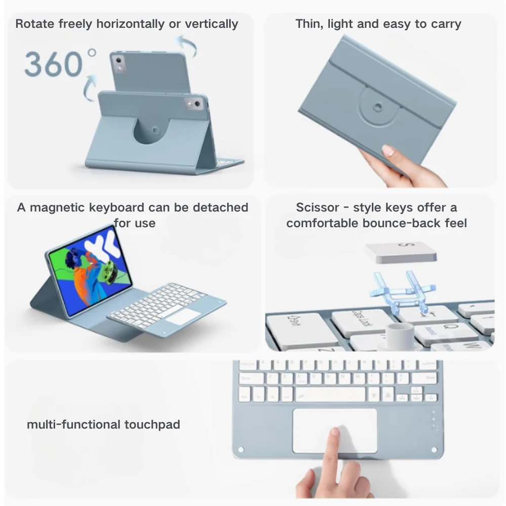 Lenovo Idea Tab Pro 12.7" 2025 (TB373FU/TB375FC) - 360-Degree Rotating Keyboard Case With Backlight and Mouse - Image 7