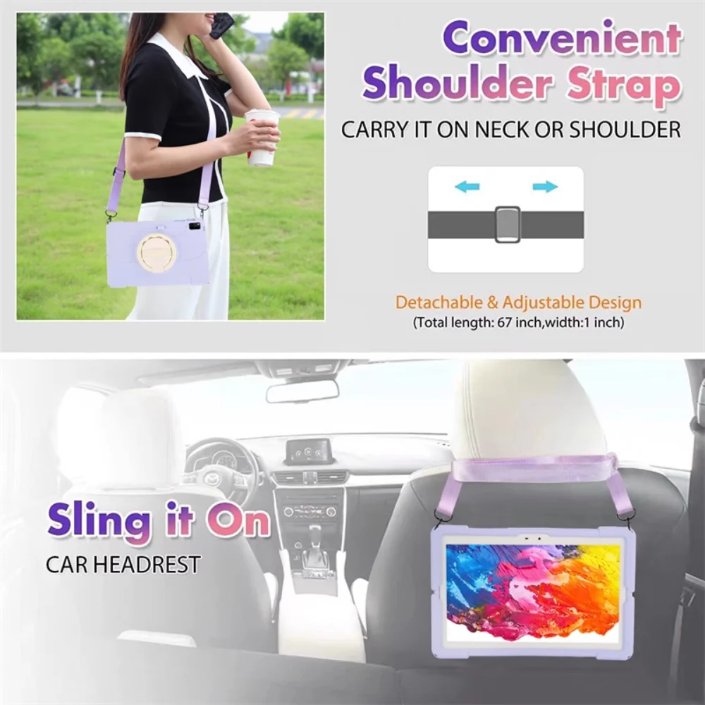 Lenovo Tab P12 12.7" 2023 (TB370/TB371) - 360° Rotating Wristband Stand Shockproof Heavy-Duty Case With Shoulder Strap - Image 12
