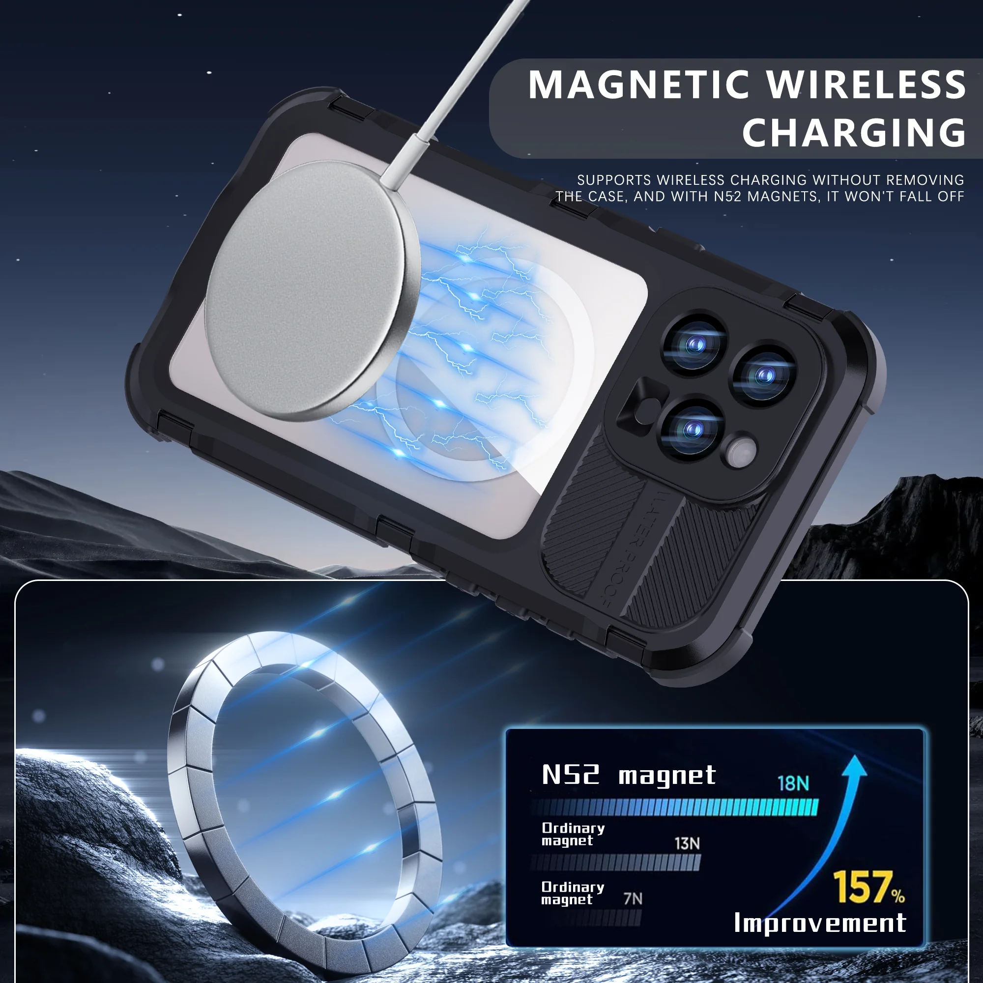 [M Series][Magsafe Compatible] Apple iPhone 16 / 16 Plus / 16 Pro / 16 Pro Max - Redpepper Metal Heavy Duty Waterproof Magnetic Silicone Phone Case With Lanyard - Image 11