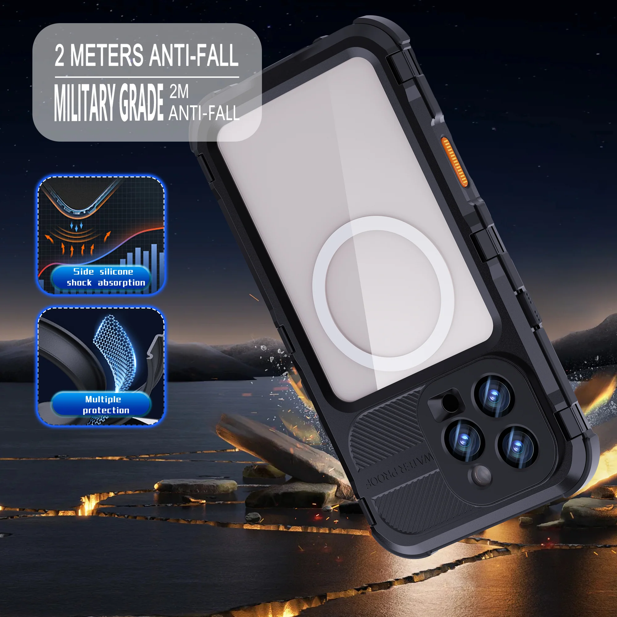 [M Series][Magsafe Compatible] Apple iPhone 16 / 16 Plus / 16 Pro / 16 Pro Max - Redpepper Metal Heavy Duty Waterproof Magnetic Silicone Phone Case With Lanyard - Image 13