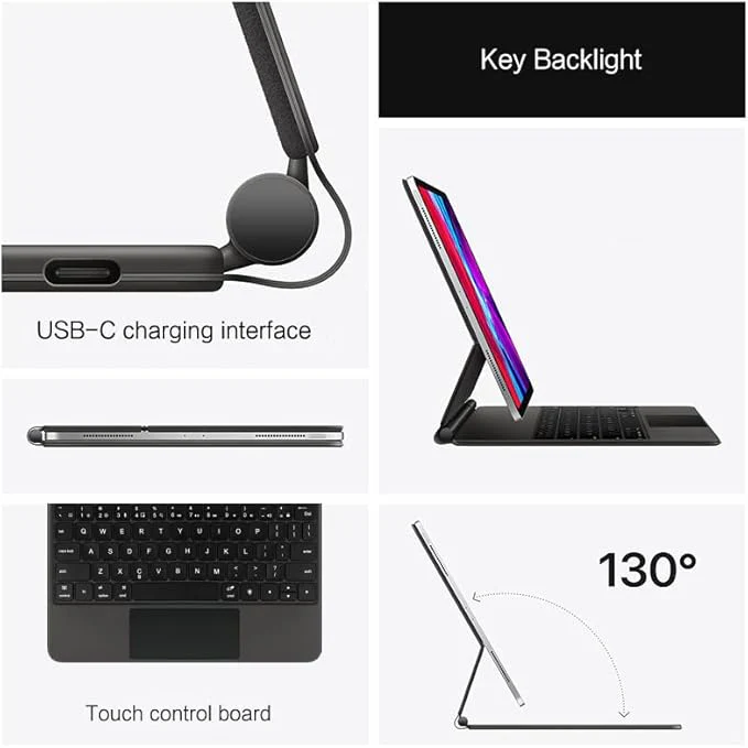 Apple iPad Mini 8.3'' 6/7th Gen (2021/2024) - Easy-Set Floating Cantilever Stand Precision Multi-Touch Trackpad Smart Wireless Keyboard Case With Backlit Keys - Image 4