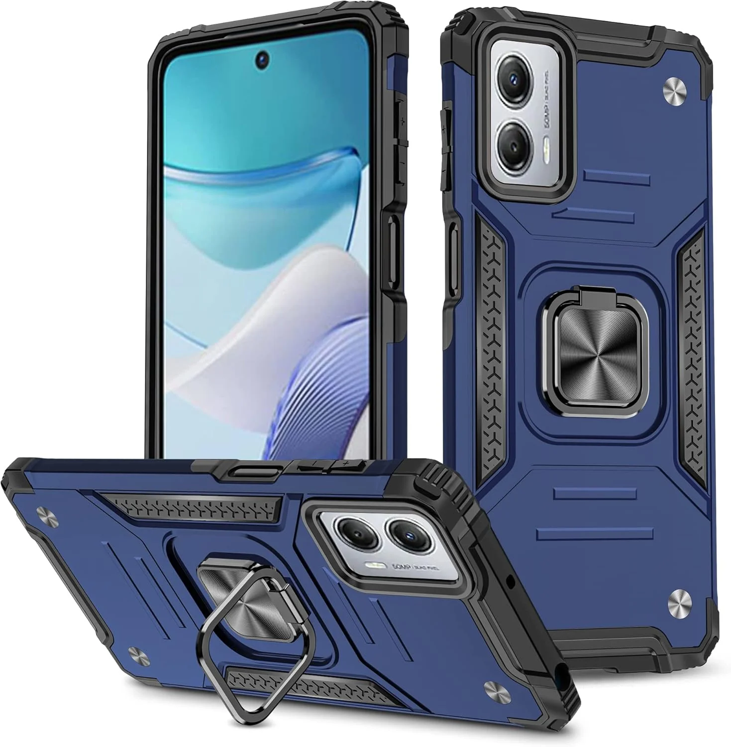 [Magnetic Rotable Kickstand] Motorola Moto G53 - Shield Shockproof Rugged Heavy Duty Case With 2PC Tempered Glass Screen Protector - Image 2