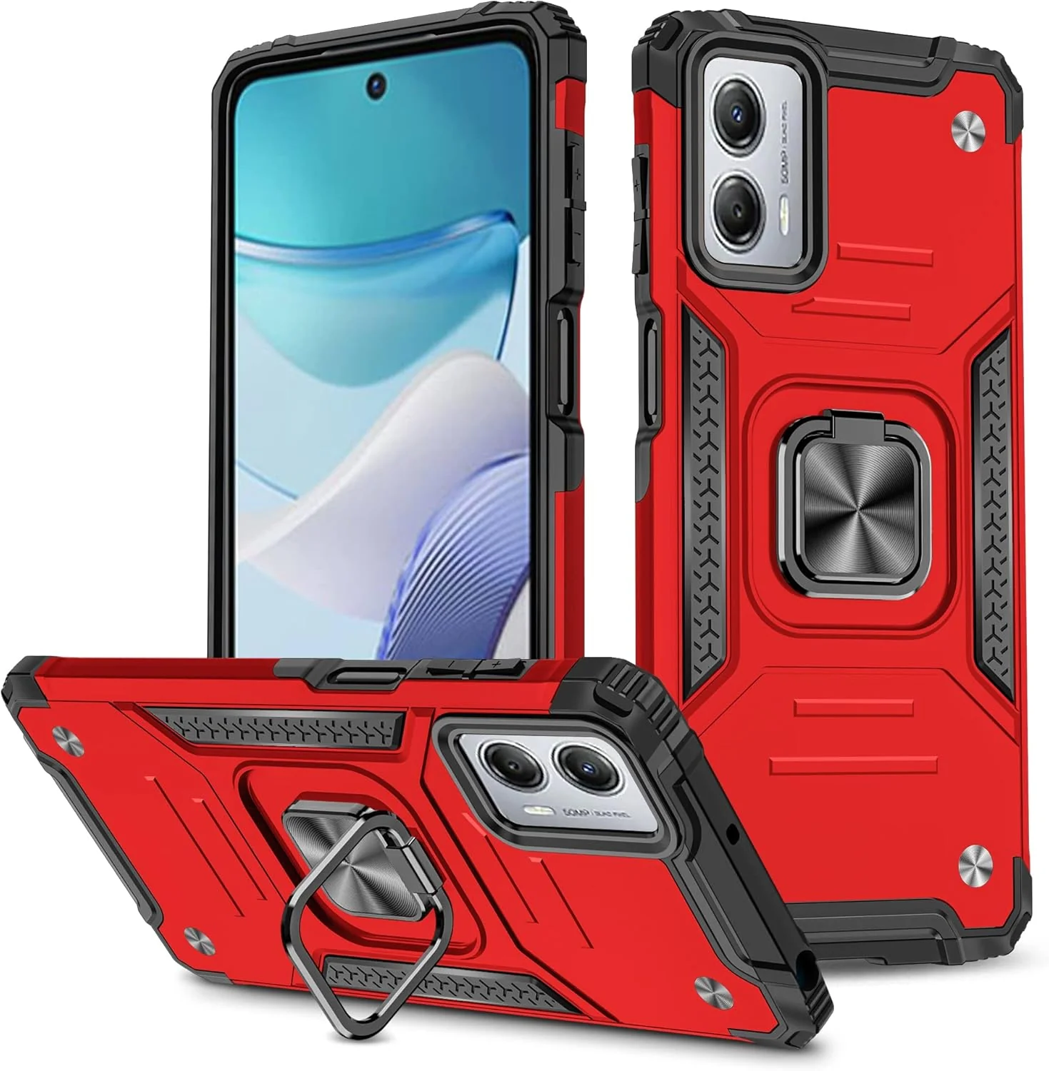 [Magnetic Rotable Kickstand] Motorola Moto G53 - Shield Shockproof Rugged Heavy Duty Case With 2PC Tempered Glass Screen Protector - Image 3