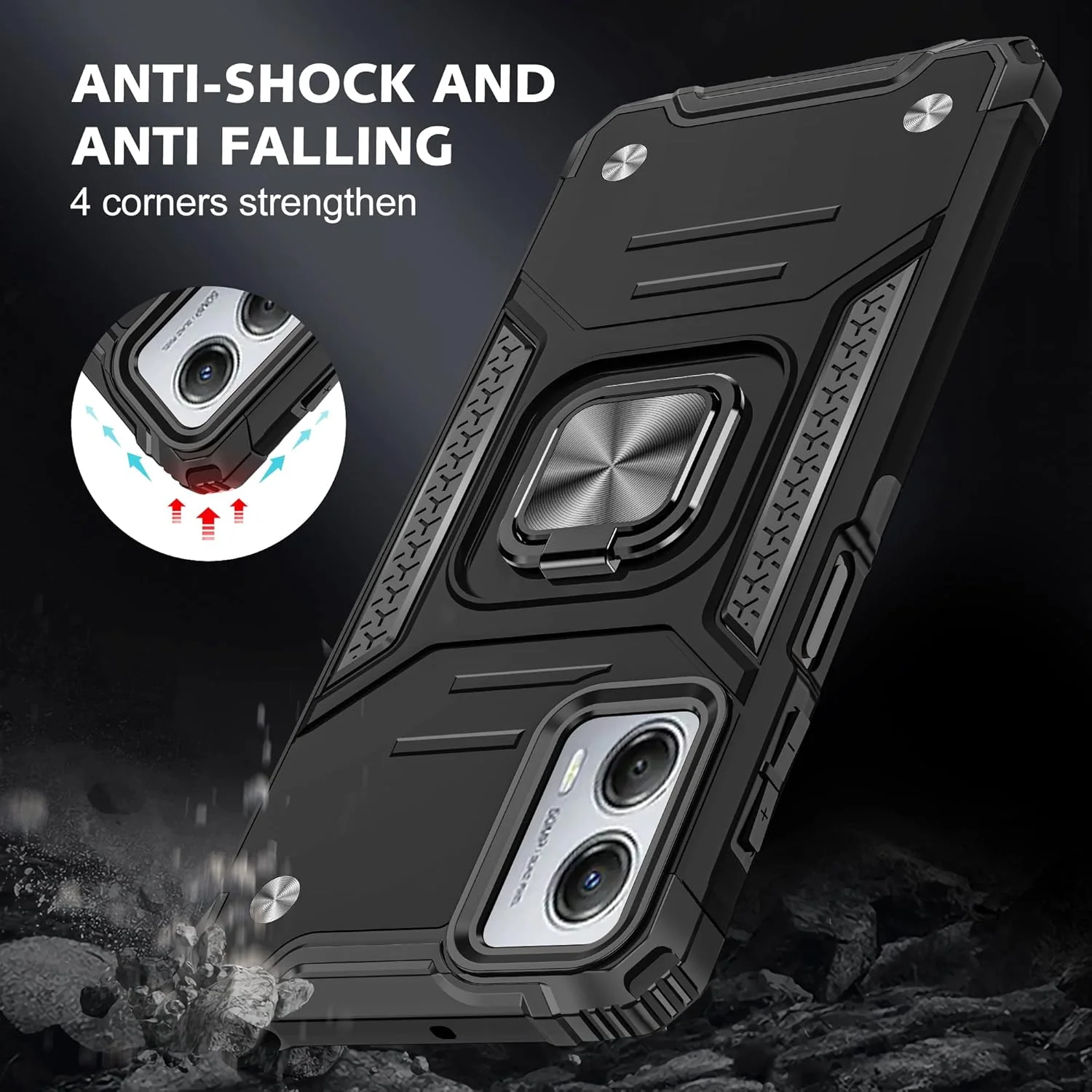 [Magnetic Rotable Kickstand] Motorola Moto G53 - Shield Shockproof Rugged Heavy Duty Case With 2PC Tempered Glass Screen Protector - Image 4
