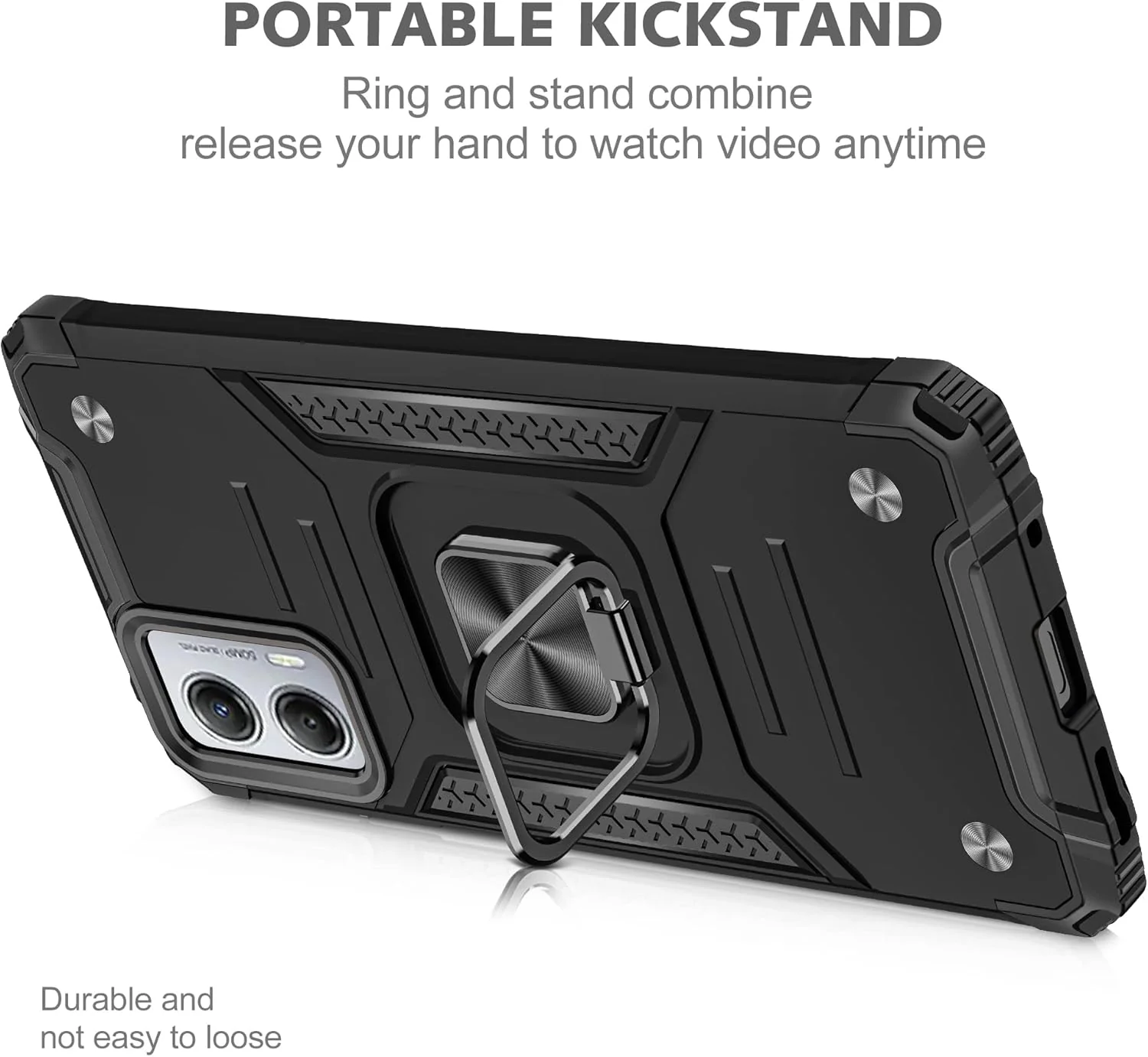 [Magnetic Rotable Kickstand] Motorola Moto G53 - Shield Shockproof Rugged Heavy Duty Case With 2PC Tempered Glass Screen Protector - Image 5