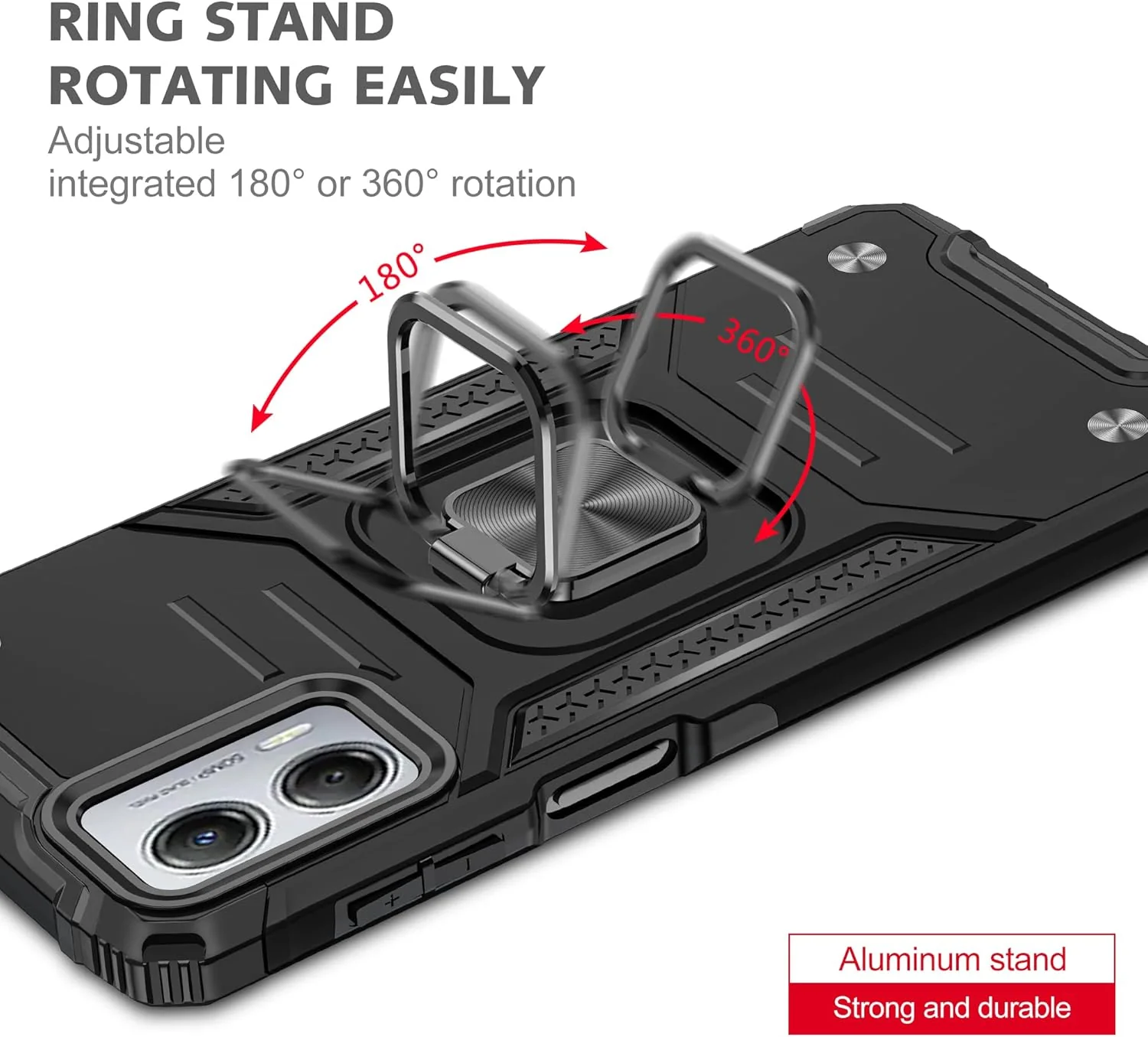 [Magnetic Rotable Kickstand] Motorola Moto G53 - Shield Shockproof Rugged Heavy Duty Case With 2PC Tempered Glass Screen Protector - Image 6