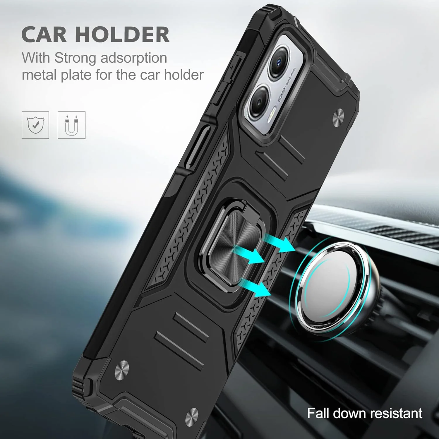 [Magnetic Rotable Kickstand] Motorola Moto G53 - Shield Shockproof Rugged Heavy Duty Case With 2PC Tempered Glass Screen Protector - Image 7