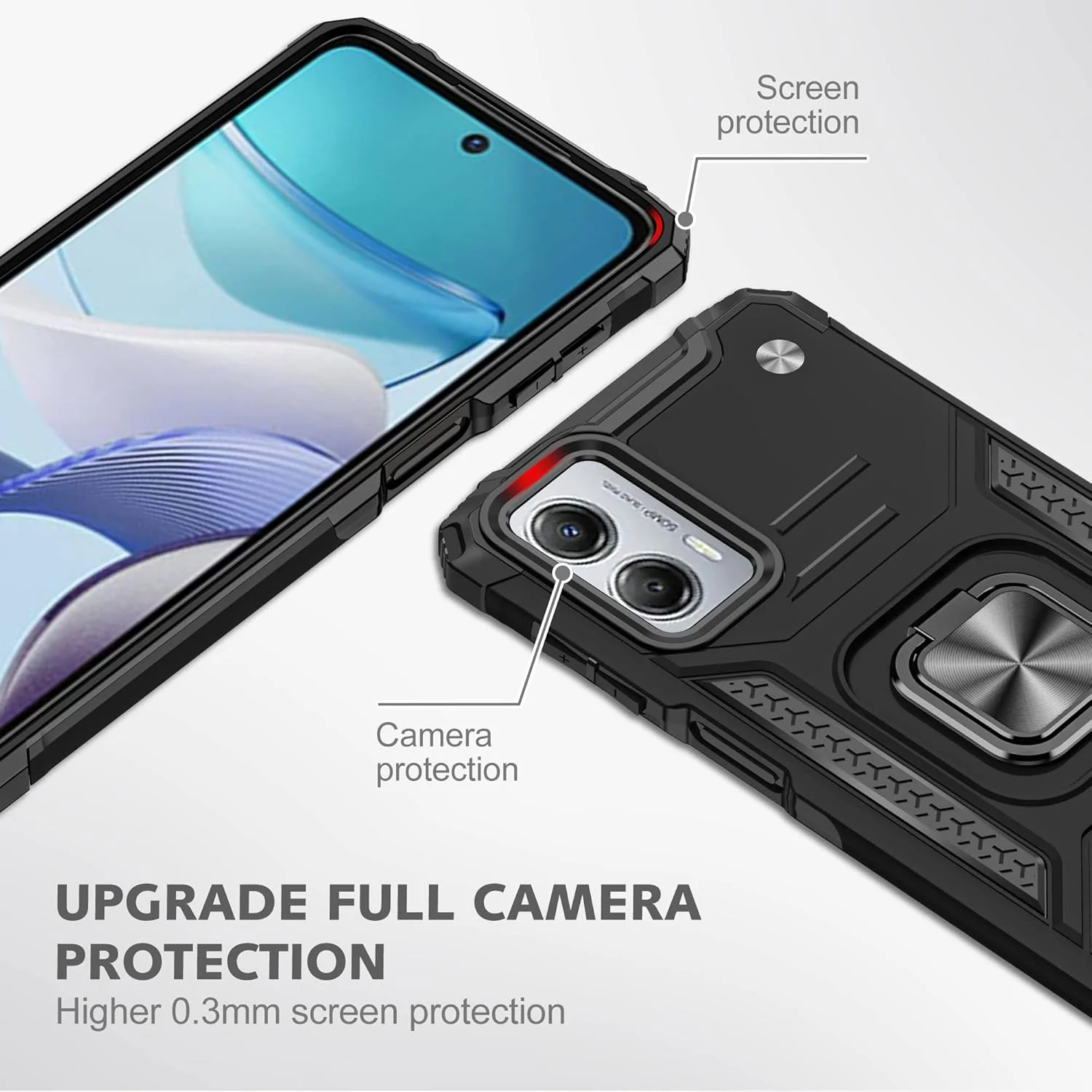 [Magnetic Rotable Kickstand] Motorola Moto G53 - Shield Shockproof Rugged Heavy Duty Case With 2PC Tempered Glass Screen Protector - Image 8