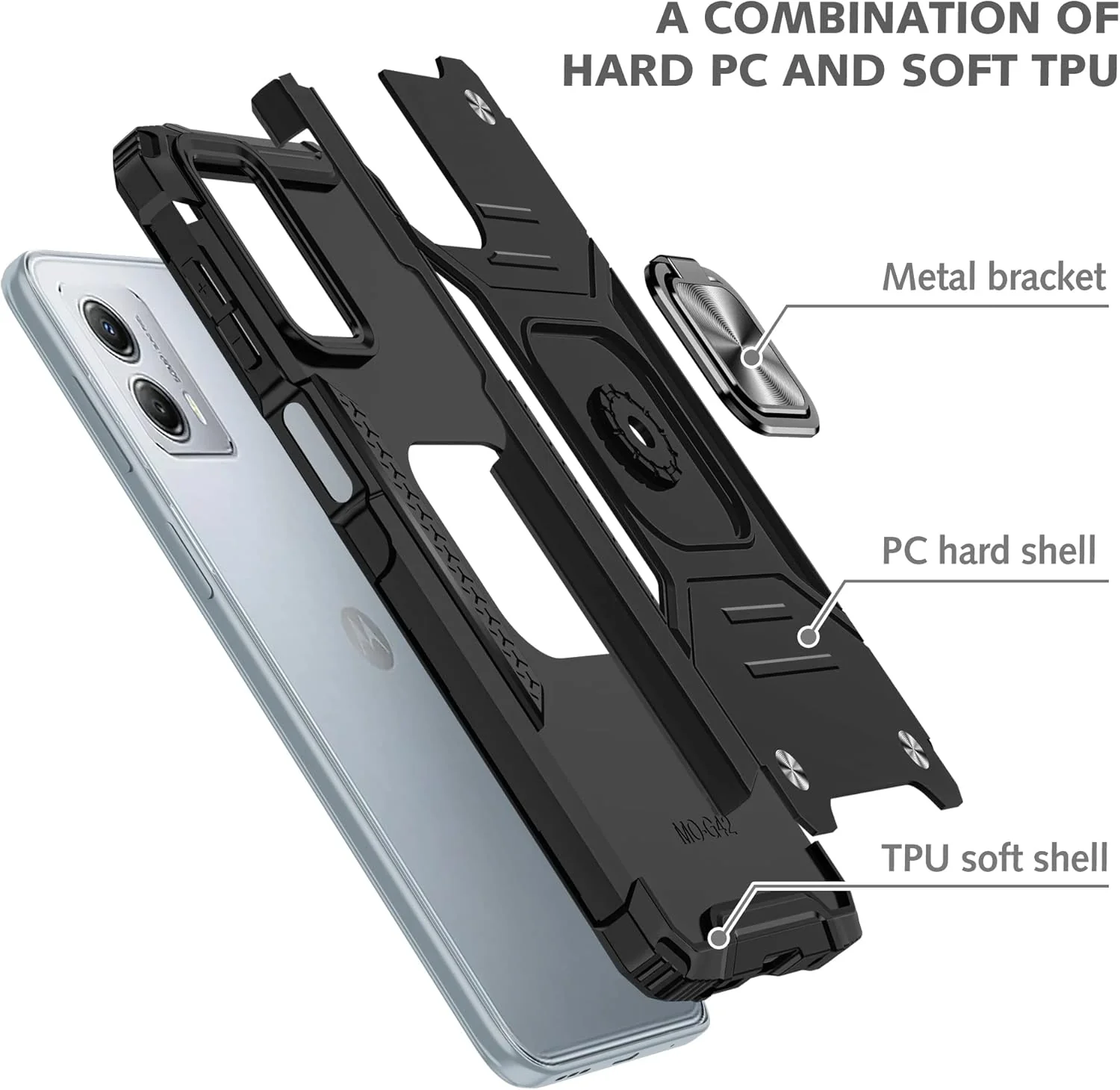 [Magnetic Rotable Kickstand] Motorola Moto G53 - Shield Shockproof Rugged Heavy Duty Case With 2PC Tempered Glass Screen Protector - Image 9