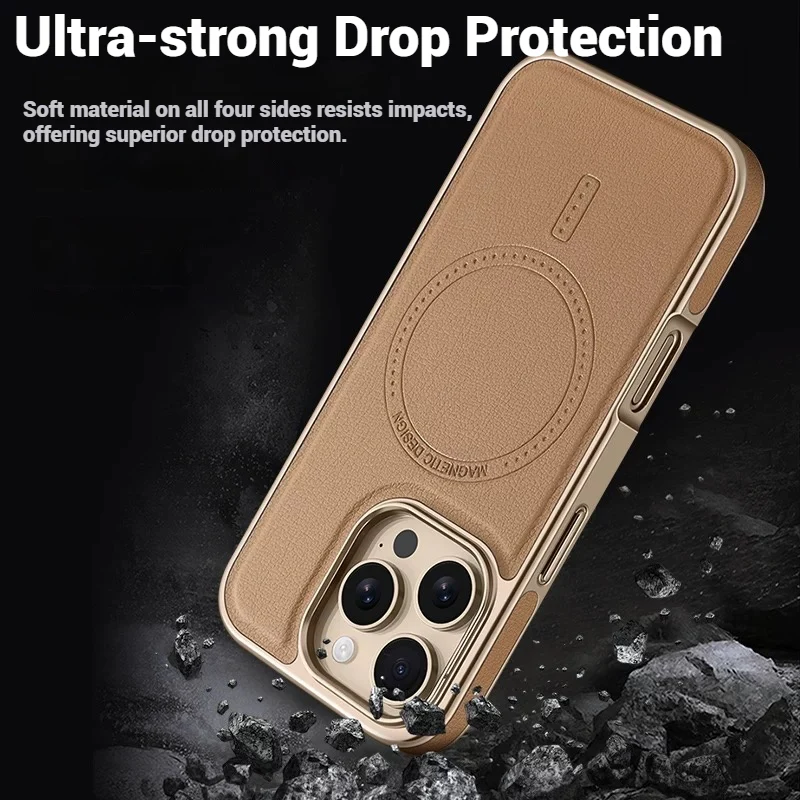 [Magsafe Compatible] Apple iPhone 15/Pro/Max Micro-sanded Electroplated Leather Essentials Series Case - Image 5