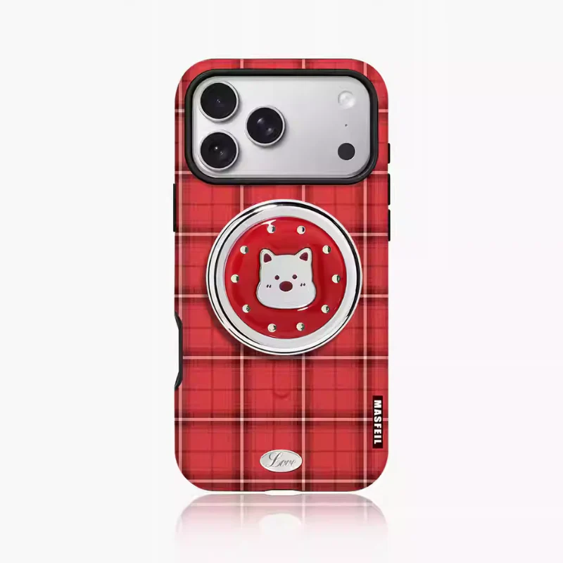 [Magsafe Compatible] Apple iPhone 16/Plus/Pro/Max - Retro Plaid Shockproof Stand Case