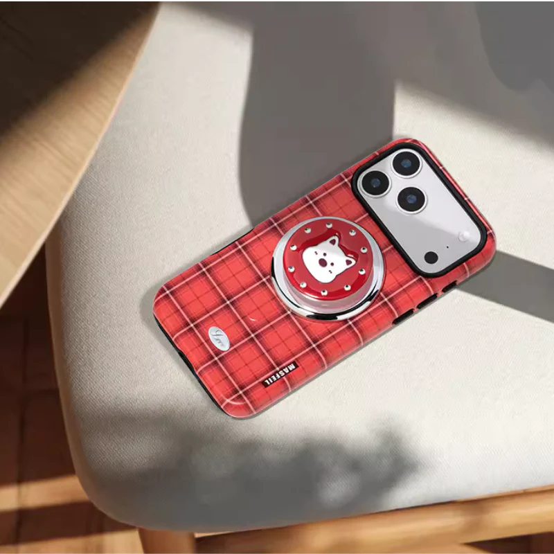 [Magsafe Compatible] Apple iPhone 16/Plus/Pro/Max - Retro Plaid Shockproof Stand Case - Image 10