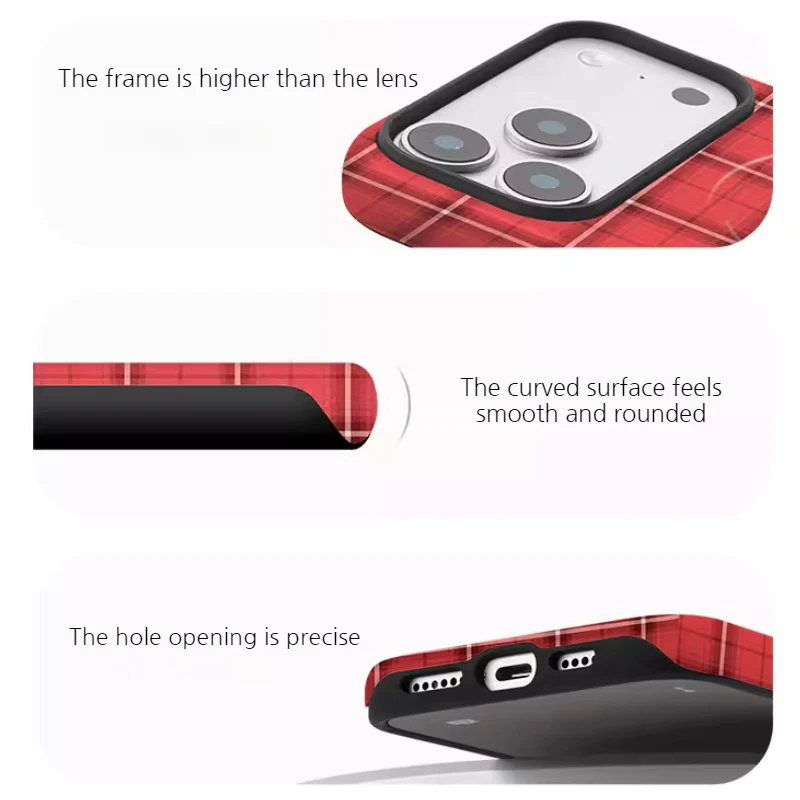[Magsafe Compatible] Apple iPhone 16/Plus/Pro/Max - Retro Plaid Shockproof Stand Case - Image 3