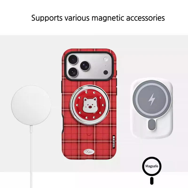[Magsafe Compatible] Apple iPhone 16/Plus/Pro/Max - Retro Plaid Shockproof Stand Case - Image 4