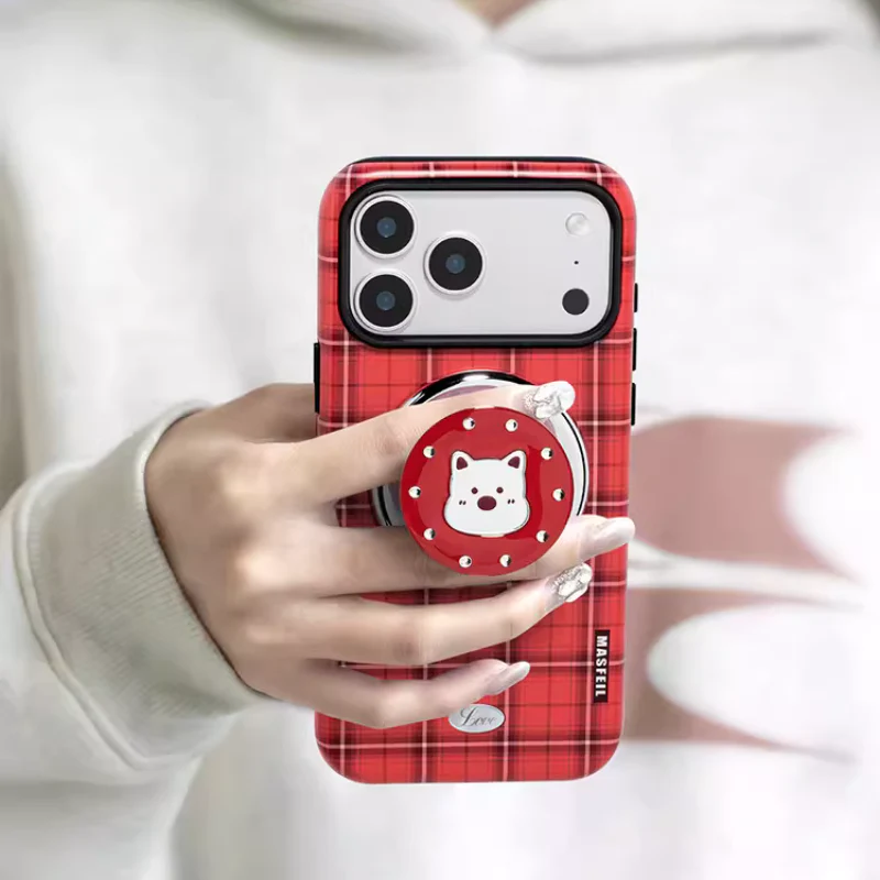 [Magsafe Compatible] Apple iPhone 16/Plus/Pro/Max - Retro Plaid Shockproof Stand Case - Image 6