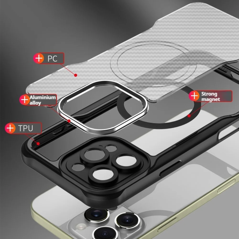 [Magsafe Compatible] Apple iPhone 16/Plus/Pro/Max/e - Carbon Fiber Texture MagSafe Translucent Phone Case - Image 10