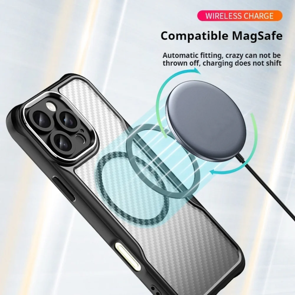 [Magsafe Compatible] Apple iPhone 16/Plus/Pro/Max/e - Carbon Fiber Texture MagSafe Translucent Phone Case - Image 8