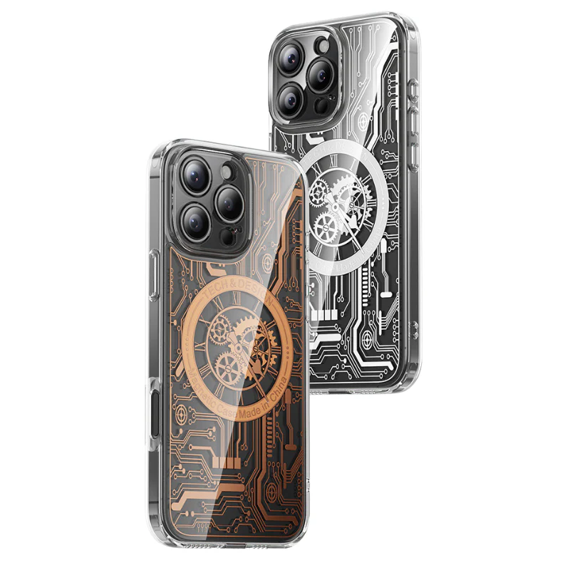 [Magsafe Compatible] Apple iPhone 16/Pro/Pro Max/Plus Transparent Punk-Style Shockproof Case with Mechanical Watch Design