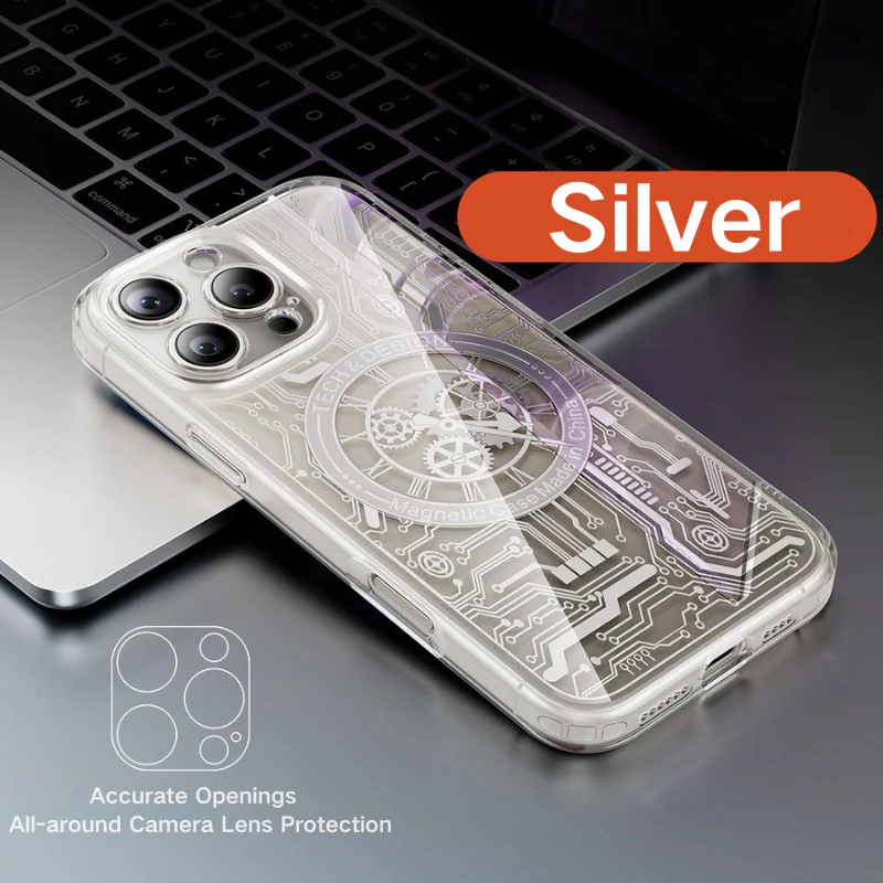 [Magsafe Compatible] Apple iPhone 16/Pro/Pro Max/Plus Transparent Punk-Style Shockproof Case with Mechanical Watch Design - Image 11