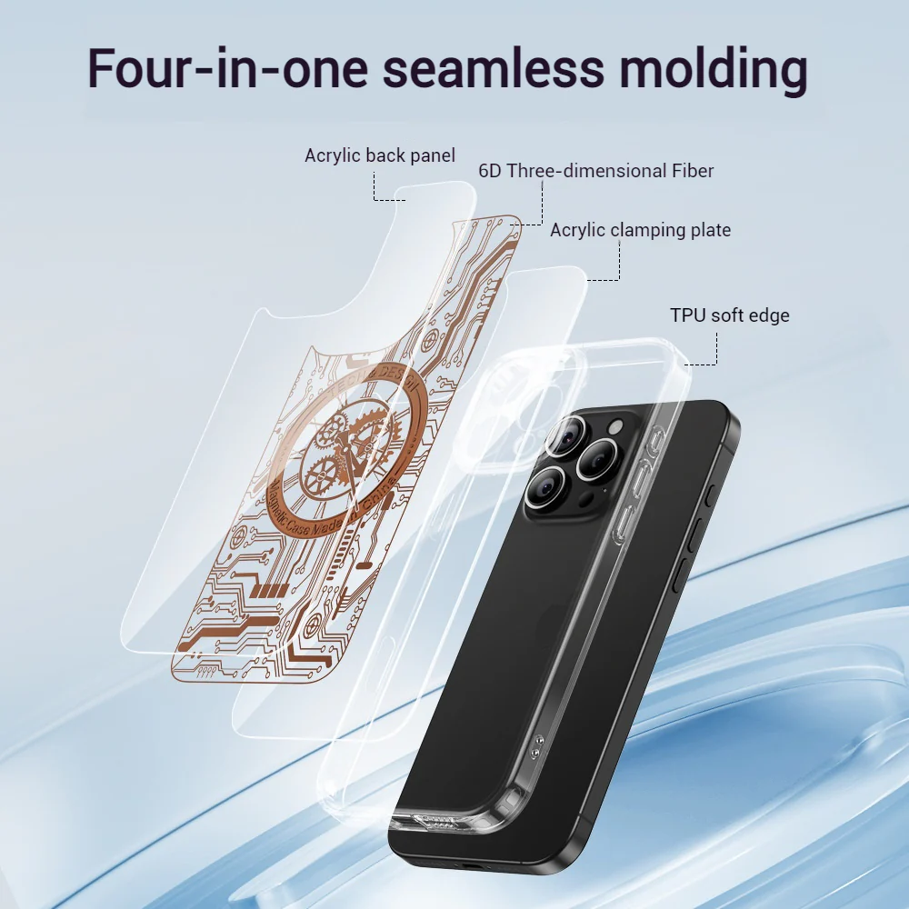 [Magsafe Compatible] Apple iPhone 16/Pro/Pro Max/Plus Transparent Punk-Style Shockproof Case with Mechanical Watch Design - Image 8