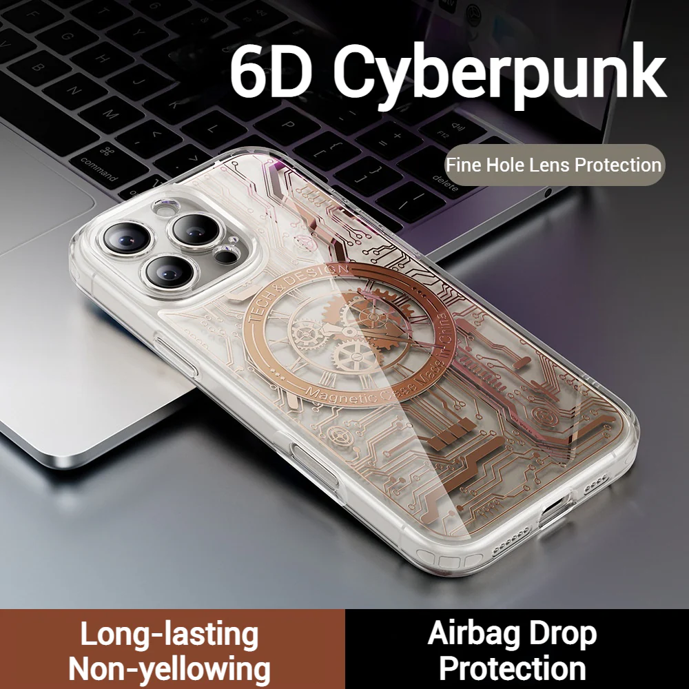 [Magsafe Compatible] Apple iPhone 16/Pro/Pro Max/Plus Transparent Punk-Style Shockproof Case with Mechanical Watch Design - Image 9
