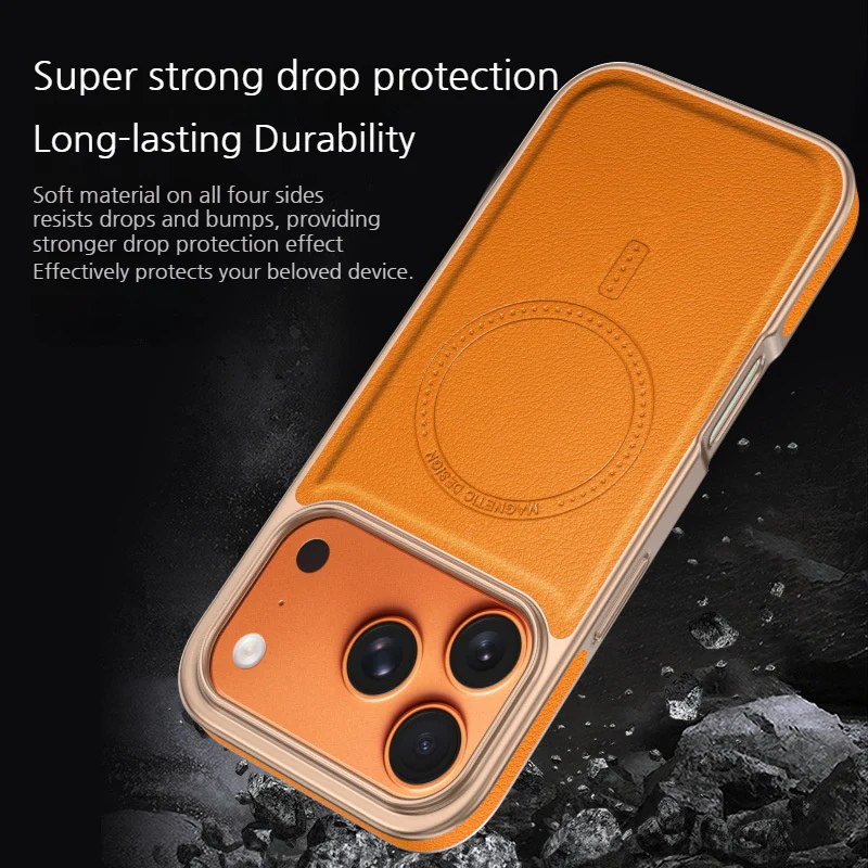 [Magsafe Compatible] Apple iPhone 17/Air/Pro/Max Micro-sanded Electroplated Leather Essentials Series Case - Image 12