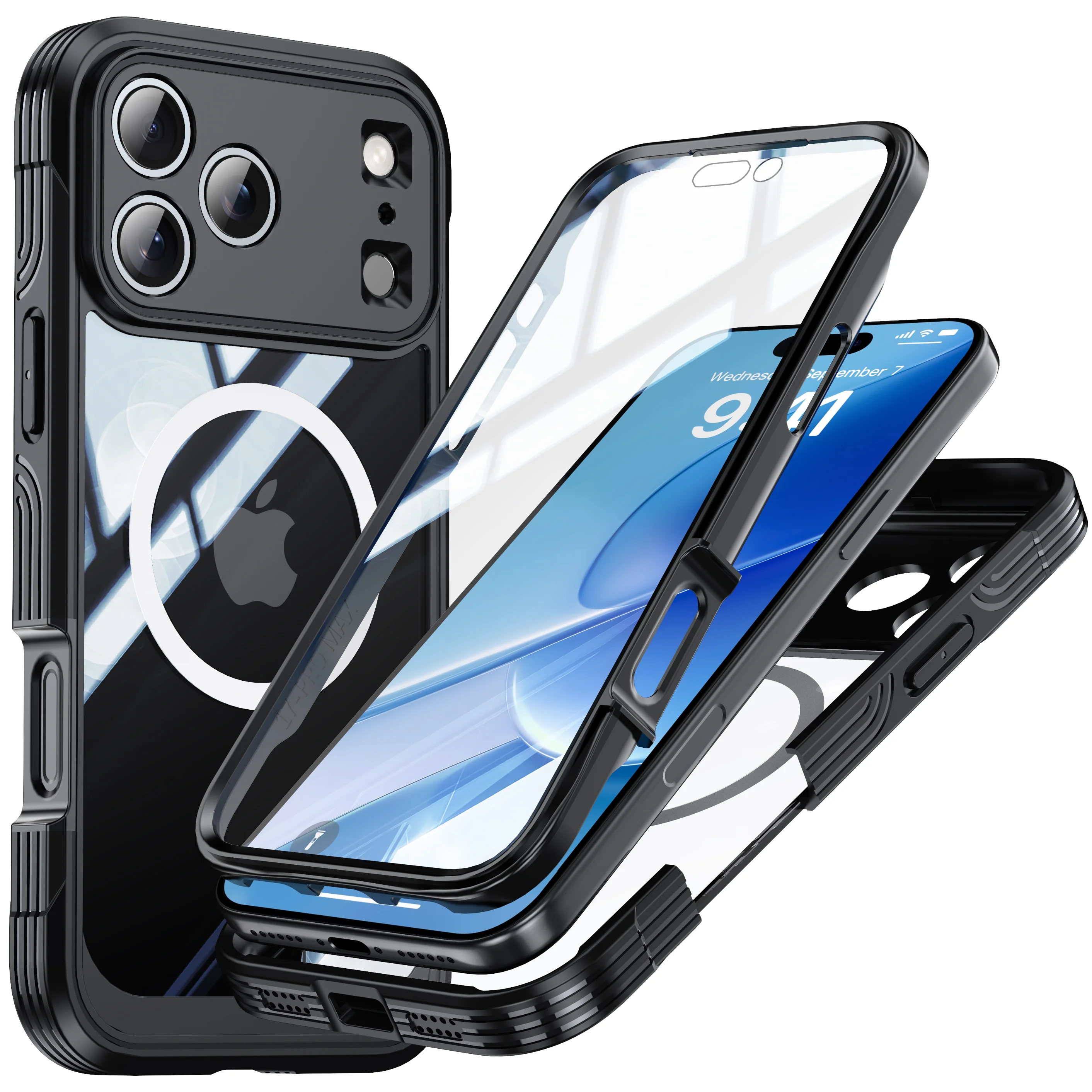[Magsafe Compatible][Built-in Glass Screen Protector] Apple iPhone 17/Air/Pro/Pro Max - Transparent Full Covered Shockproof Lifeproof Series Case