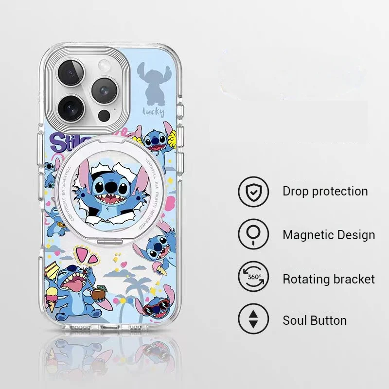 [Magsafe Compatible][Built-in Stand] Apple iPhone 15/Pro/Pro Max/Plus Stitch Cute Full-Cover Shockproof Phone Case - Image 8