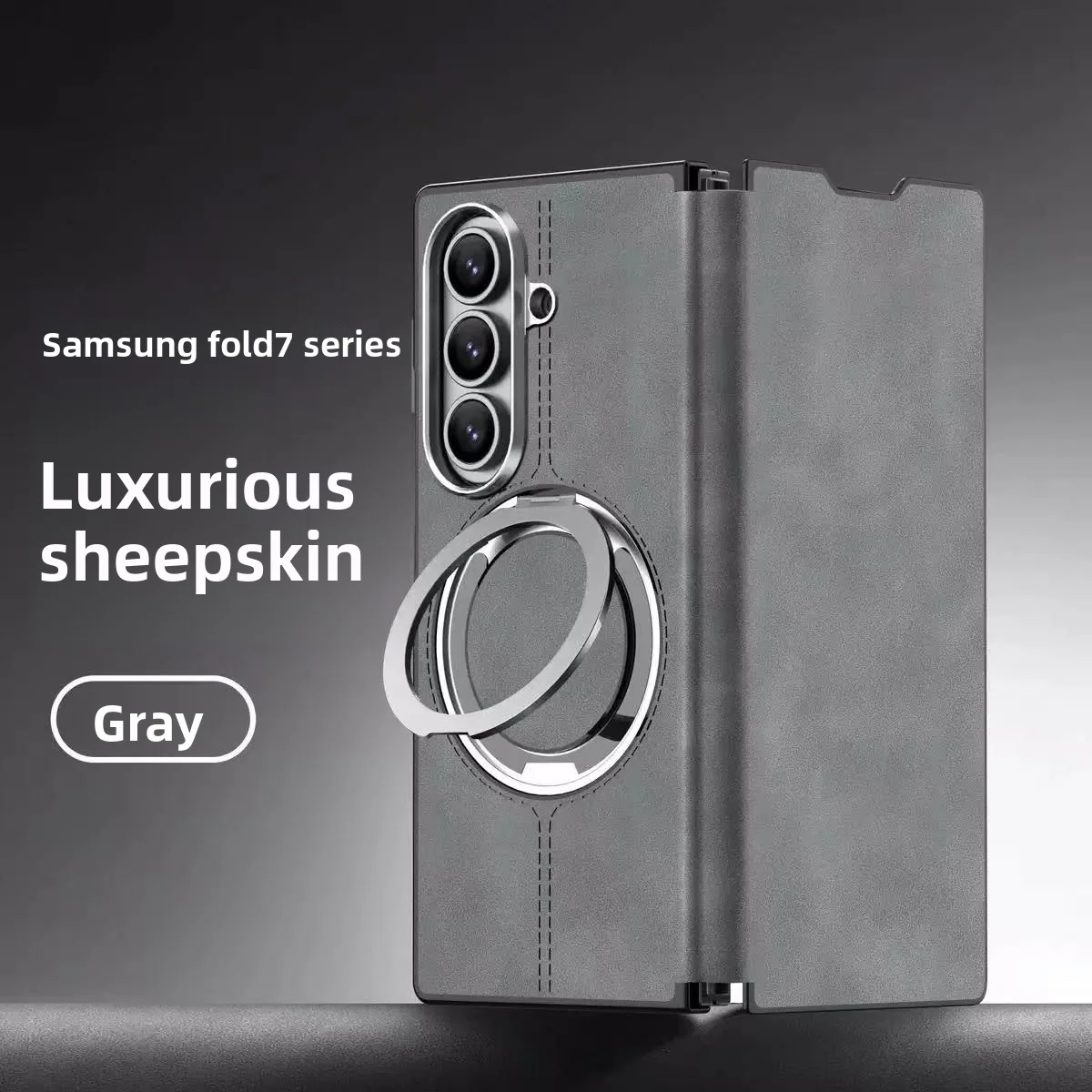 [Magsafe Compatible][Built-in Stand] Samsung Galaxy Z Fold7 - Unlon 360 Degree Rotating Stand Luxury Nappa-style Leather Foldable Magnetic Case - Image 10