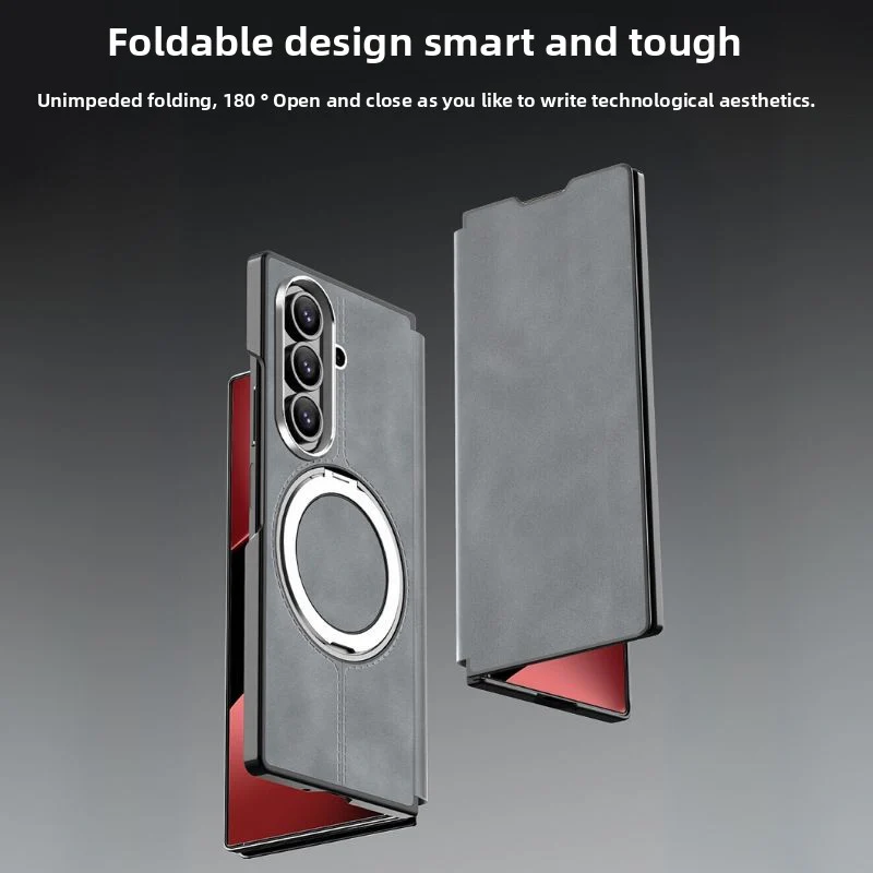 [Magsafe Compatible][Built-in Stand] Samsung Galaxy Z Fold7 - Unlon 360 Degree Rotating Stand Luxury Nappa-style Leather Foldable Magnetic Case - Image 2